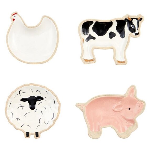 Mud Pie Farm Animal Tidbit Dishes Plates Set of 4 Chicken Cow Lamb Pig Sheep - Picture 1 of 1